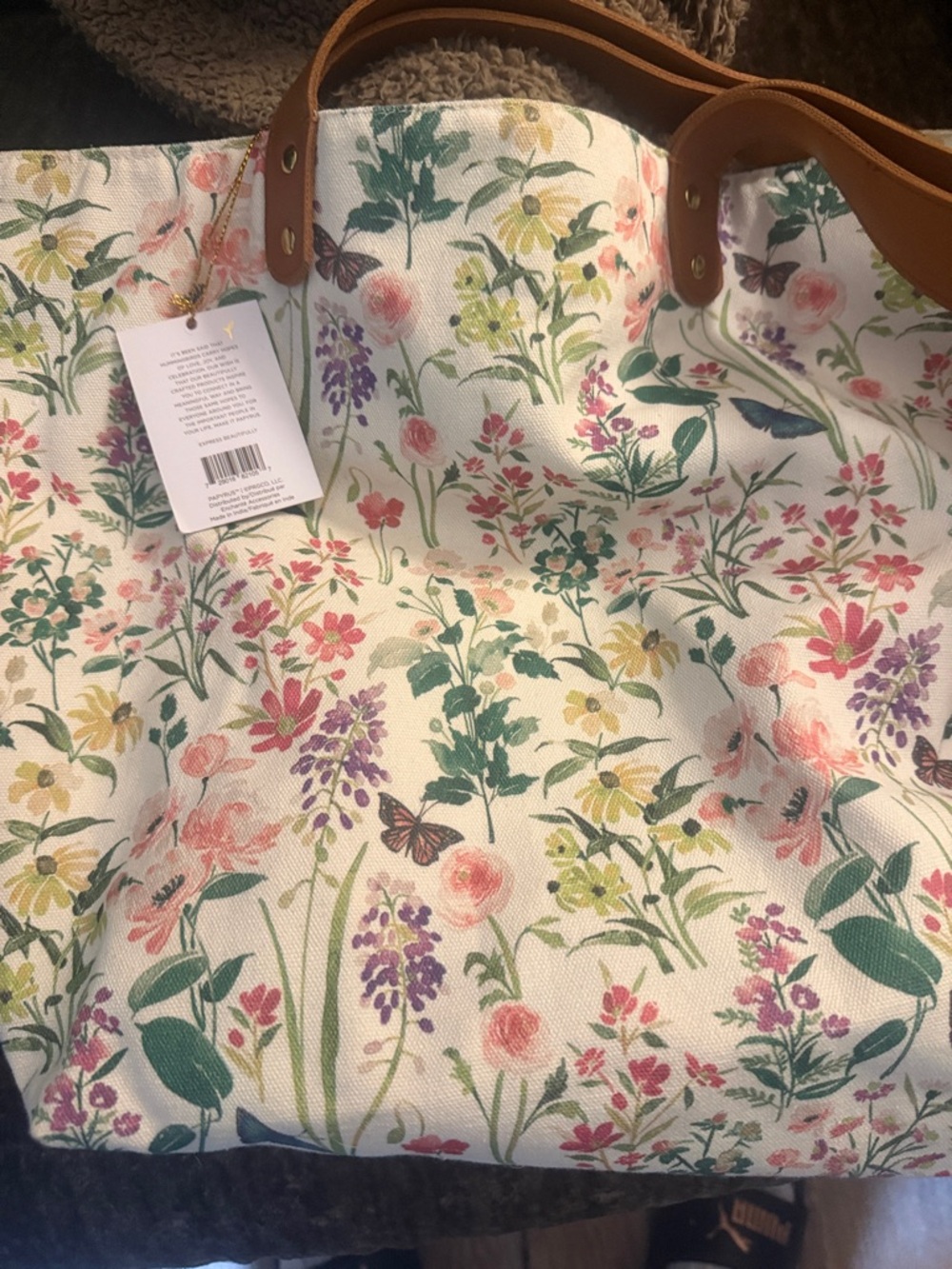 Papyrus Floral Shopper in Cream with Pink, Green & Purple Accents